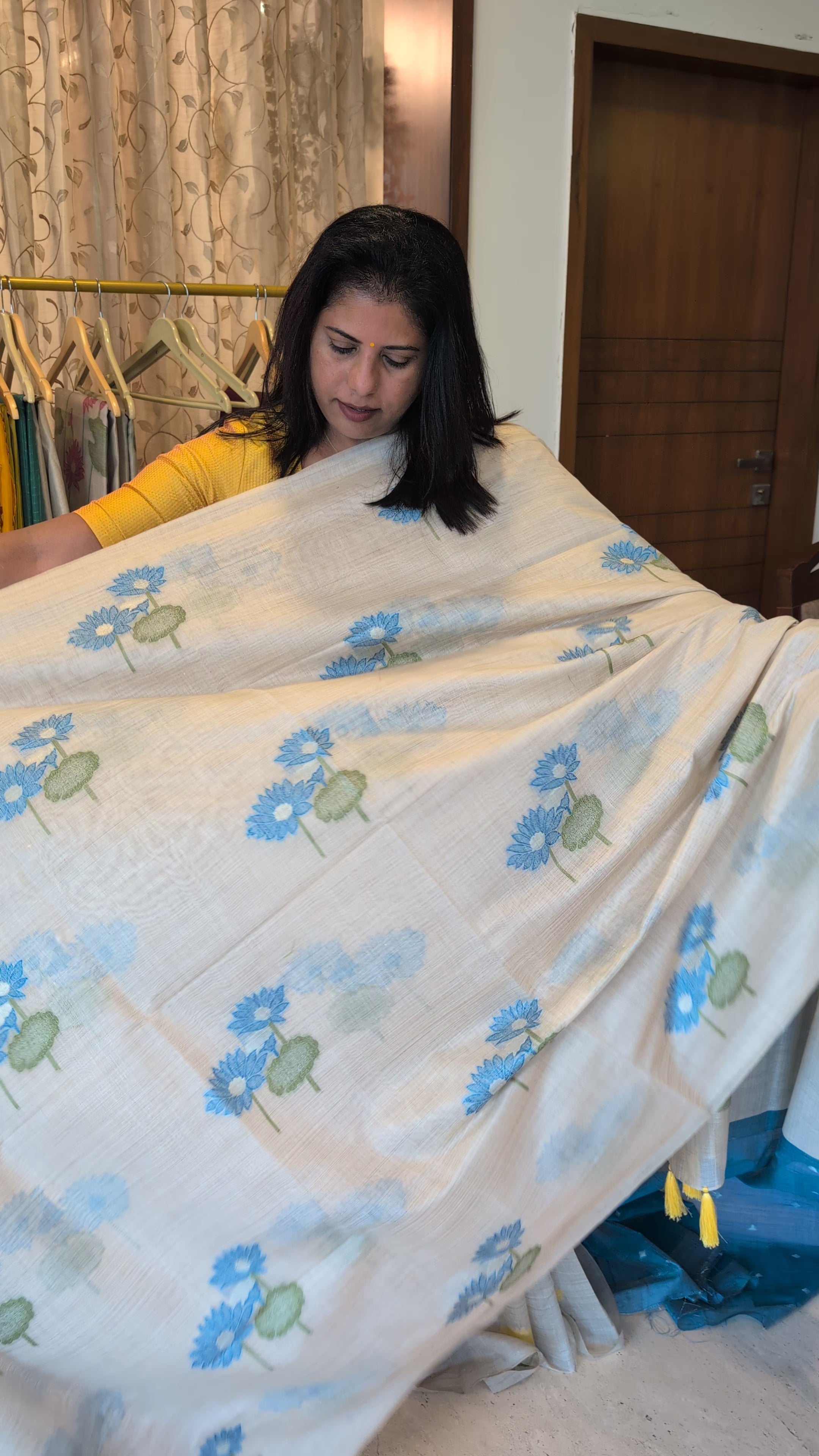 Cotton Saree Cream and Contrast Blouse