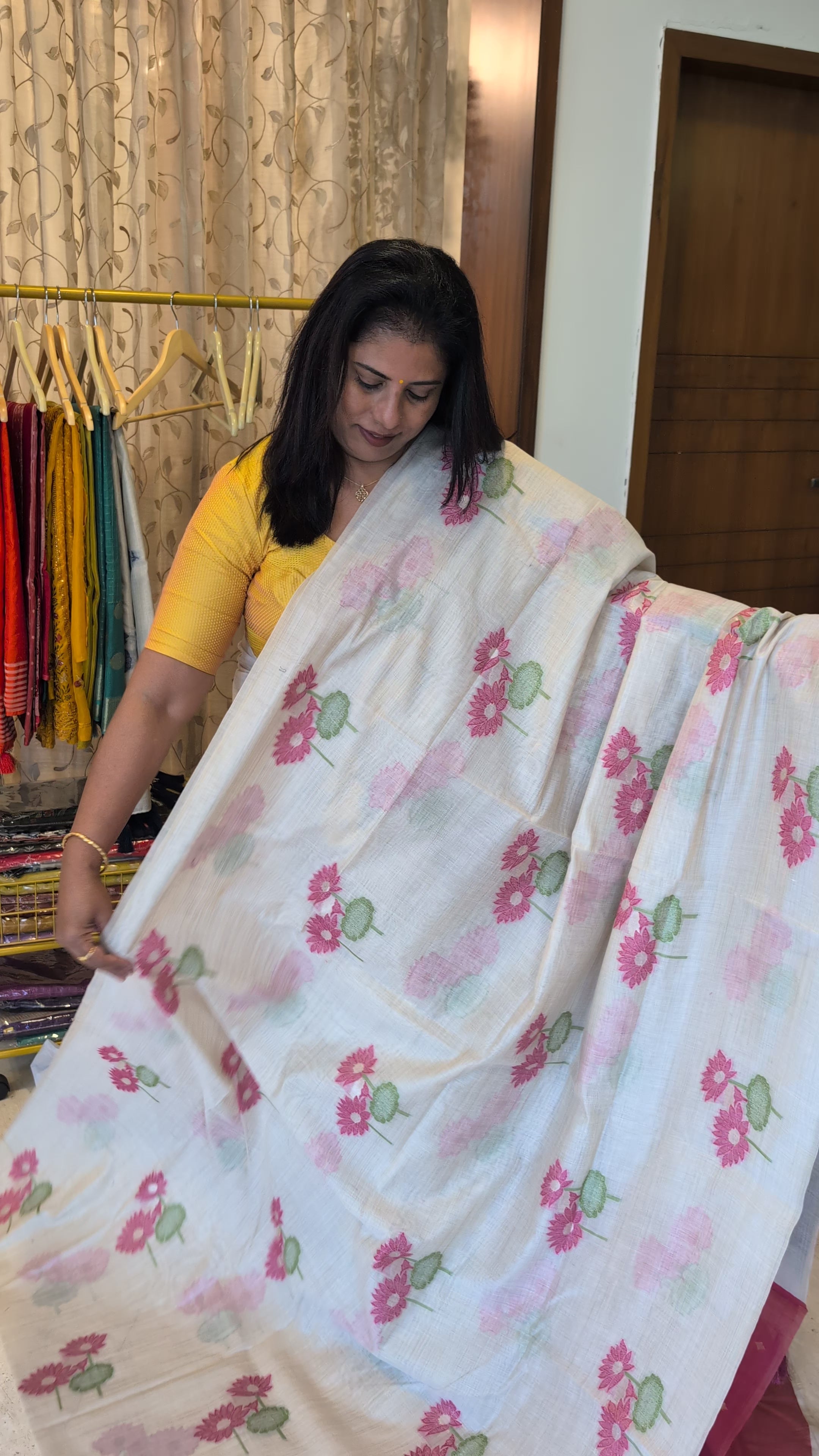Cotton Saree Cream and Contrast Blouse