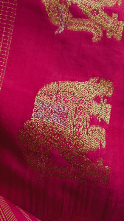 Magenta Small Checks Chinnon Silk Saree