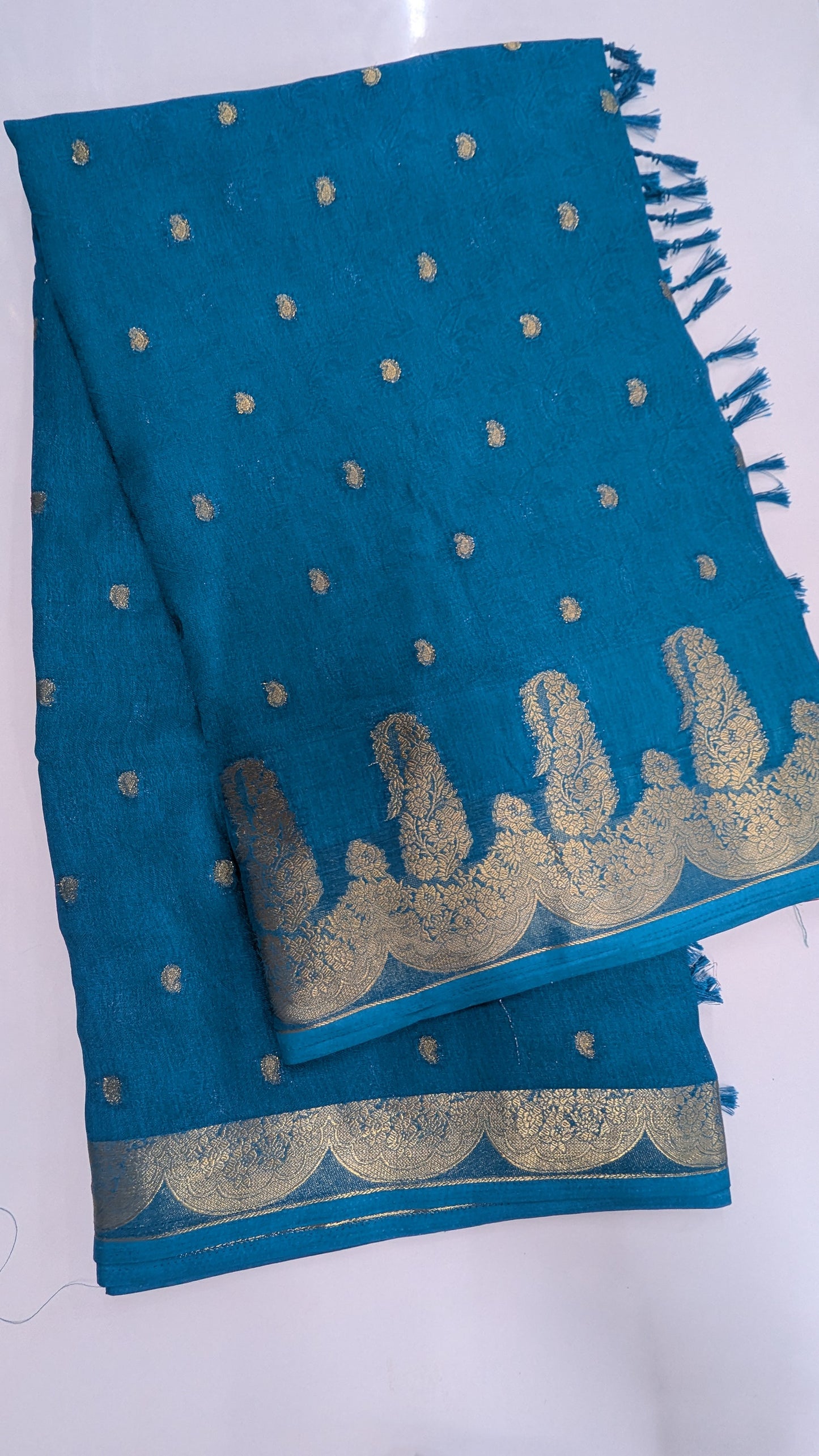 Light Blue Semi Banaras Georgette Saree with Contrast Blouse