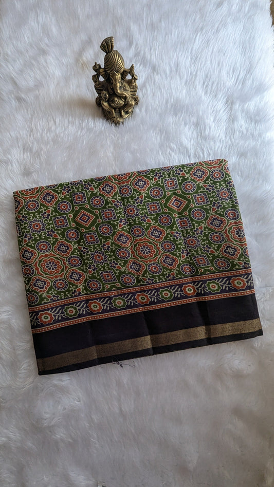 Green with Black border Cotton Ikkat Saree