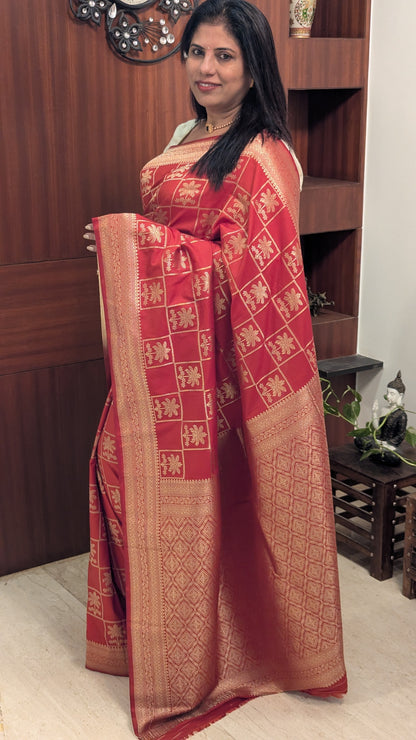 Rust Orange Tree Checks Crepe Silk