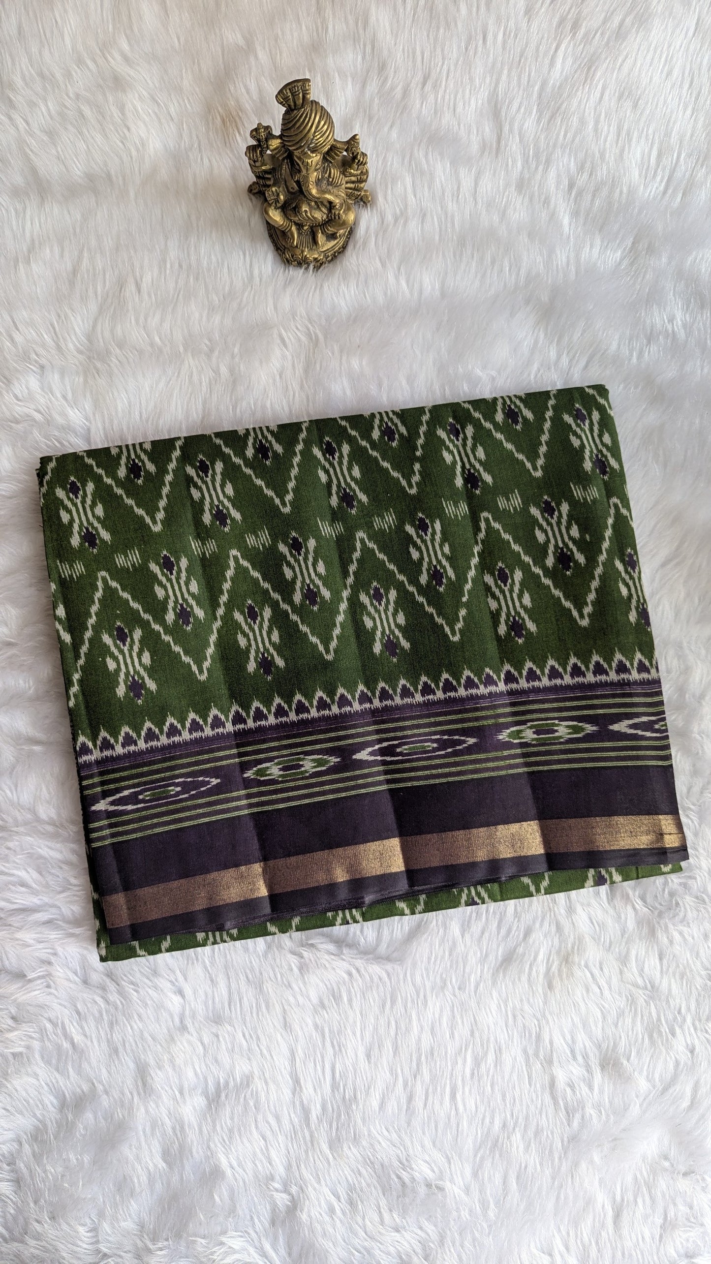 Green and Purple Border Cotton Ikkat Saree