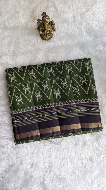 Green and Purple Border Cotton Ikkat Saree
