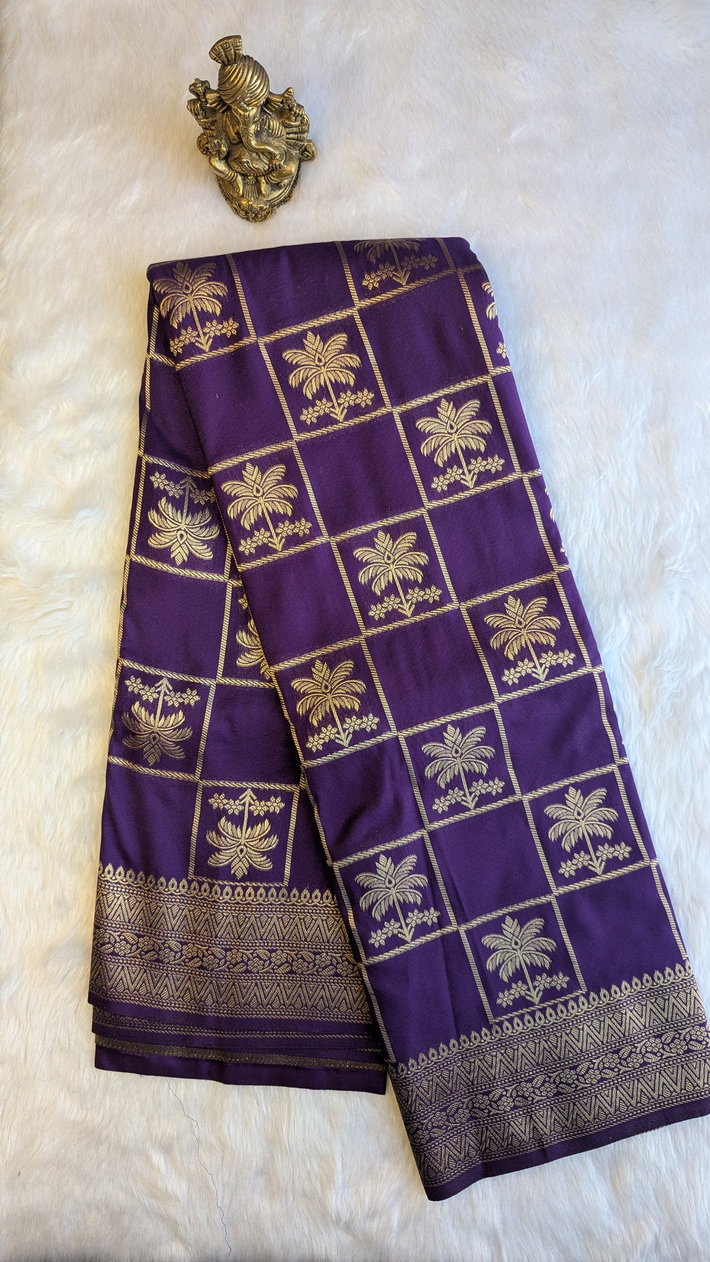 Purple Tree Checks Crepe Silk