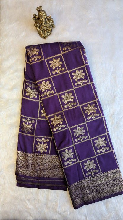 Purple Tree Checks Crepe Silk