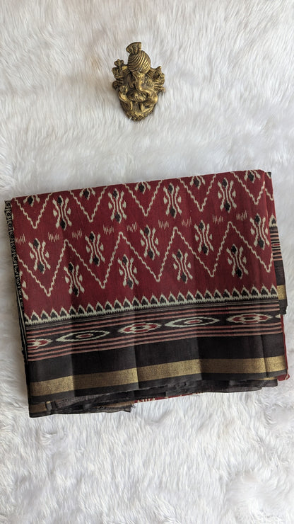 Maroon and Black Border Cotton Ikkat Saree