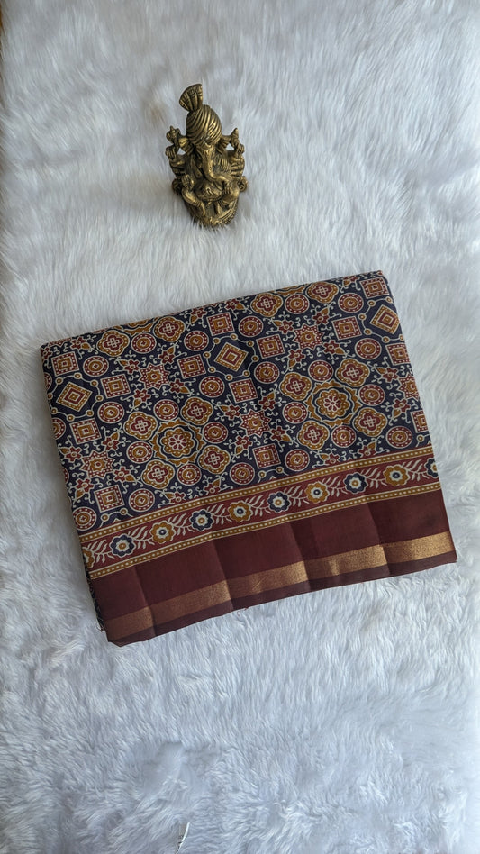 Blue and Maroon Border Cotton Ikkat Saree