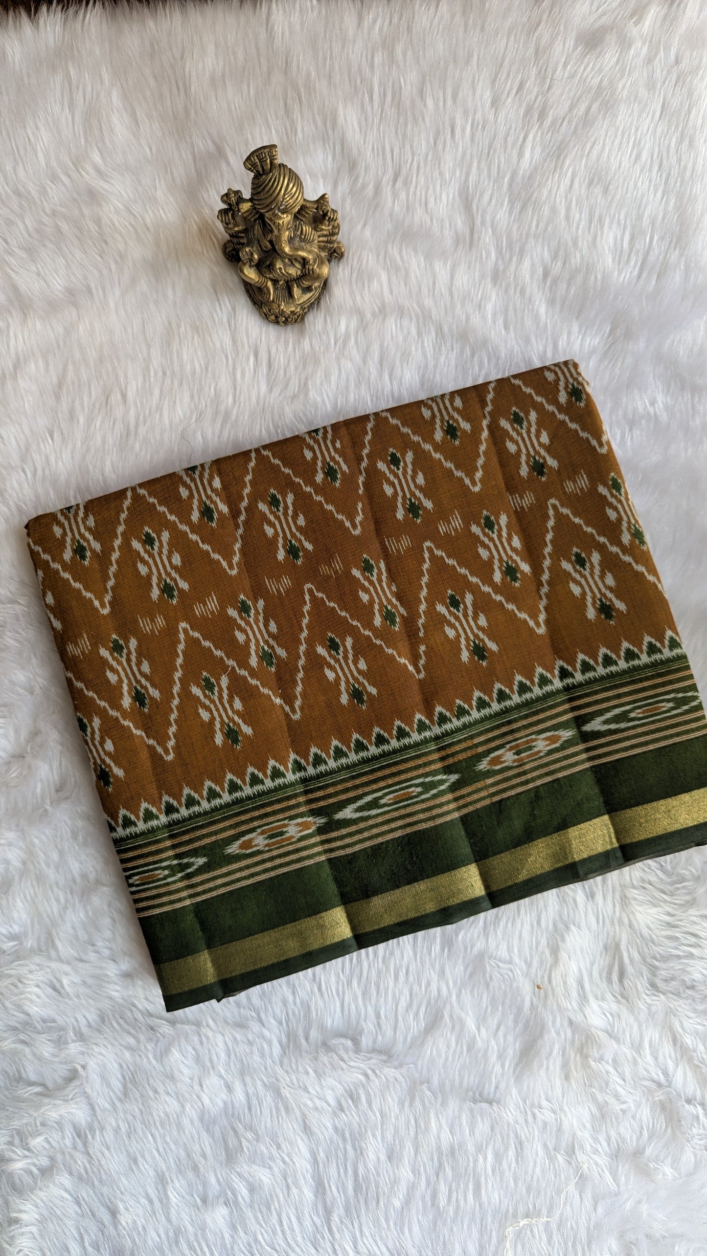 Mustard and GreenBorder Cotton Ikkat Saree