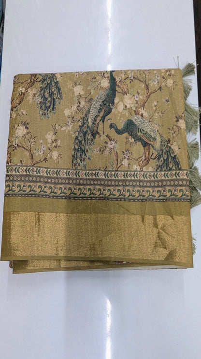 Madhubani Silk with Peacock prints