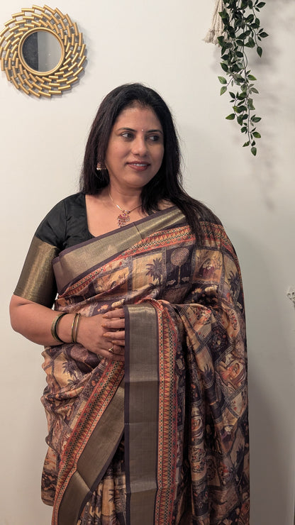 Art Silk Tapestry Saree - Peach