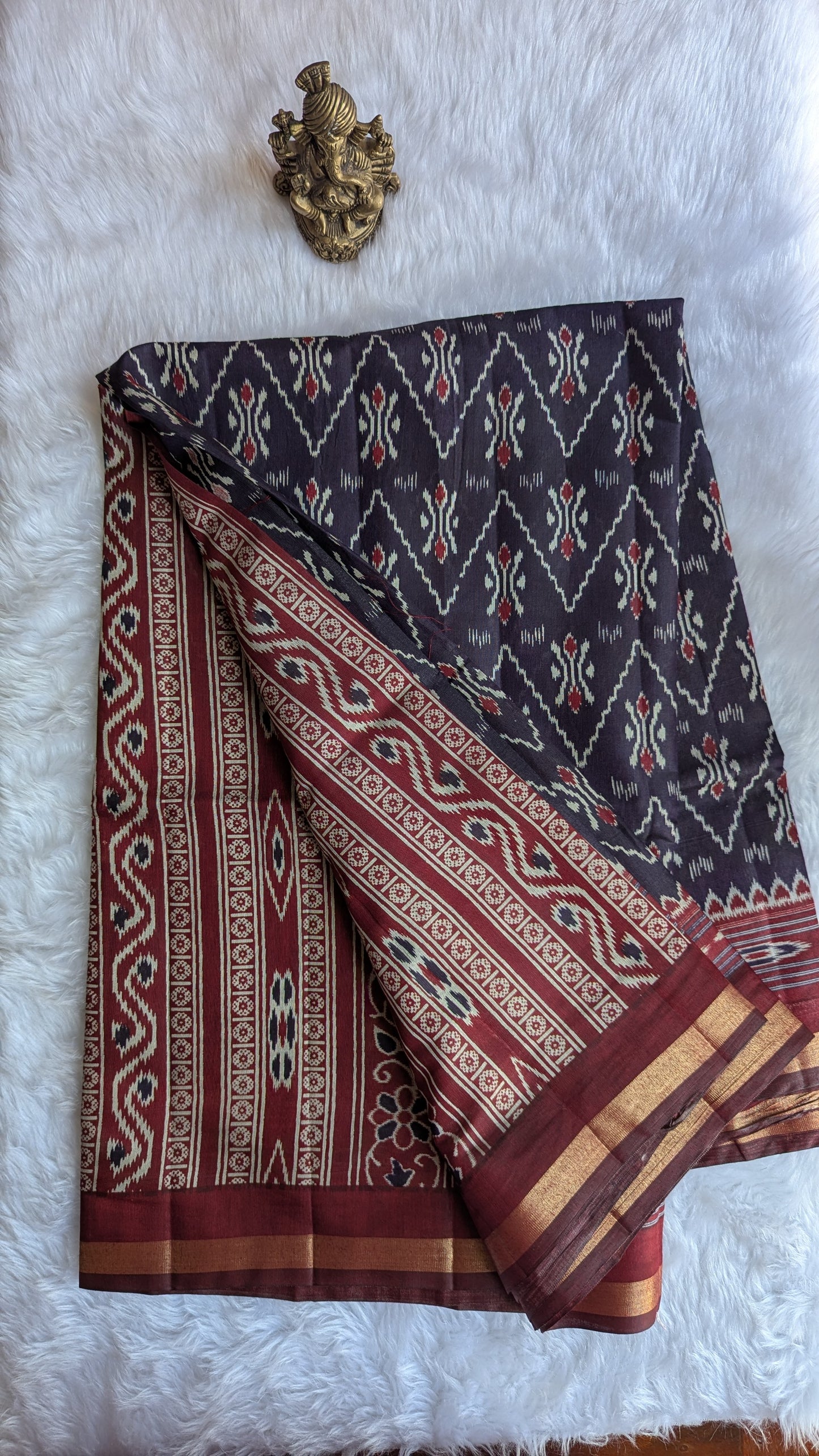 Purple and Maroon Border Cotton Ikkat Saree