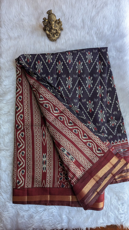 Purple and Maroon Border Cotton Ikkat Saree