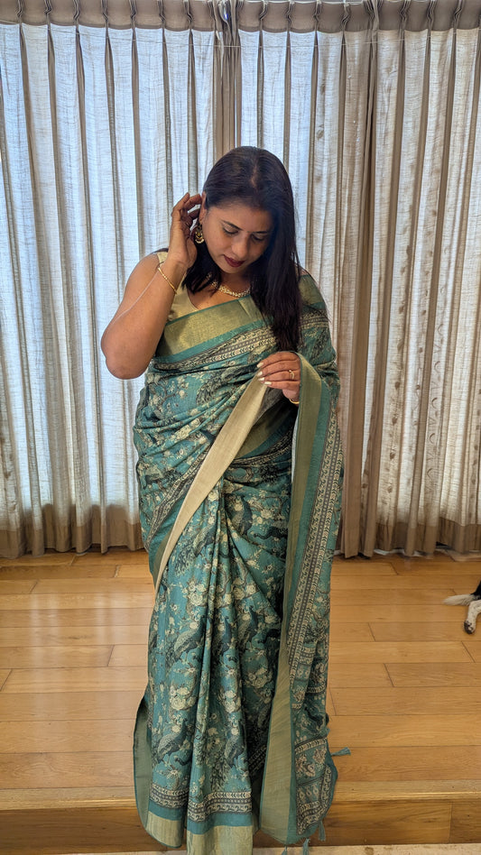 Madhubani Silk with Peacock prints