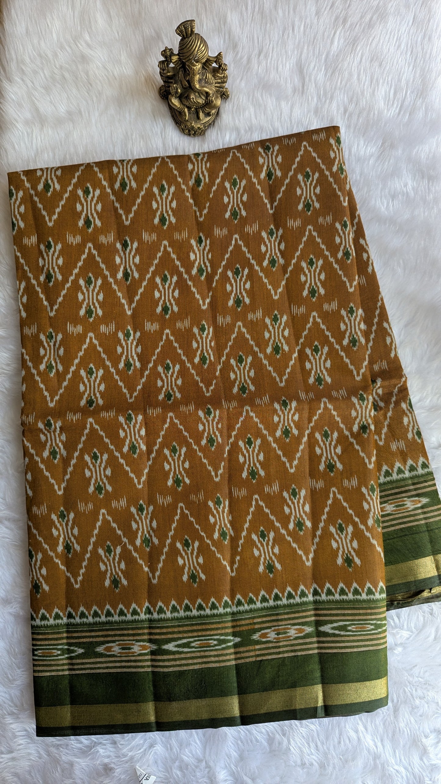 Mustard and GreenBorder Cotton Ikkat Saree