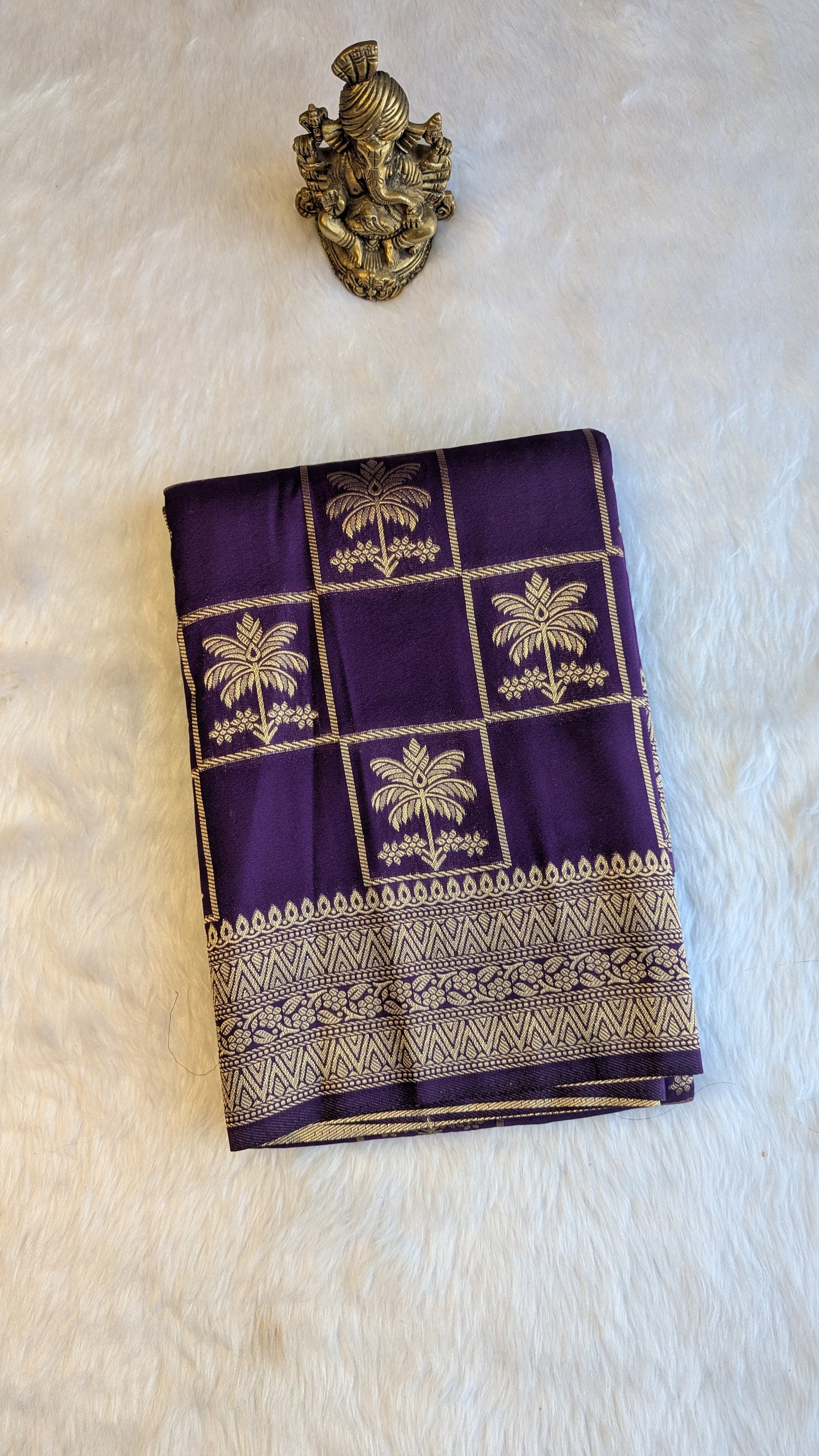 Purple Tree Checks Crepe Silk