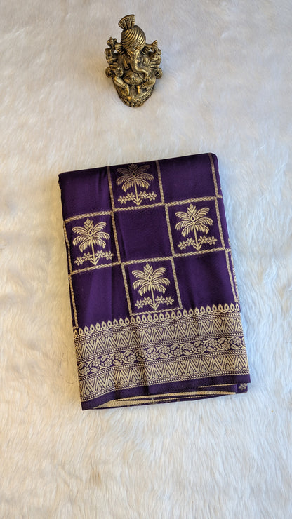 Purple Tree Checks Crepe Silk