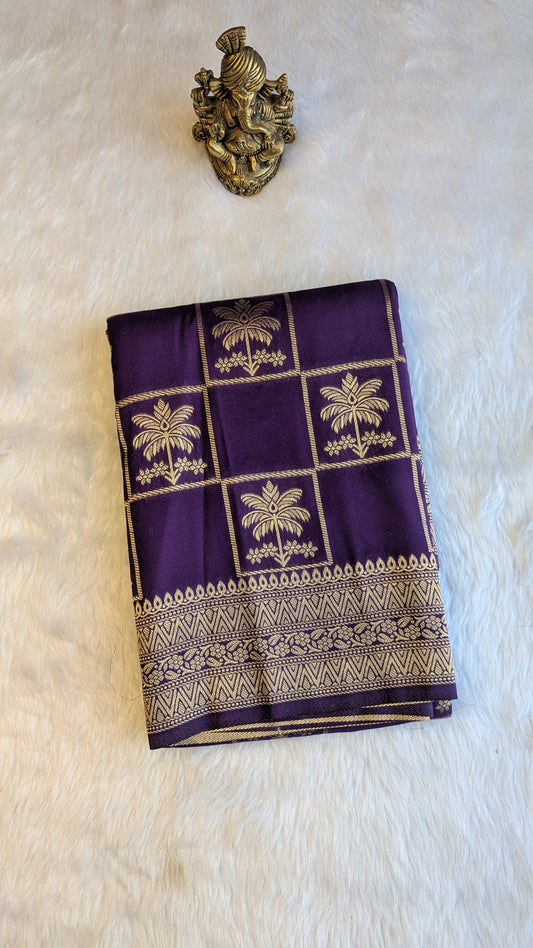 Purple Tree Checks Crepe Silk