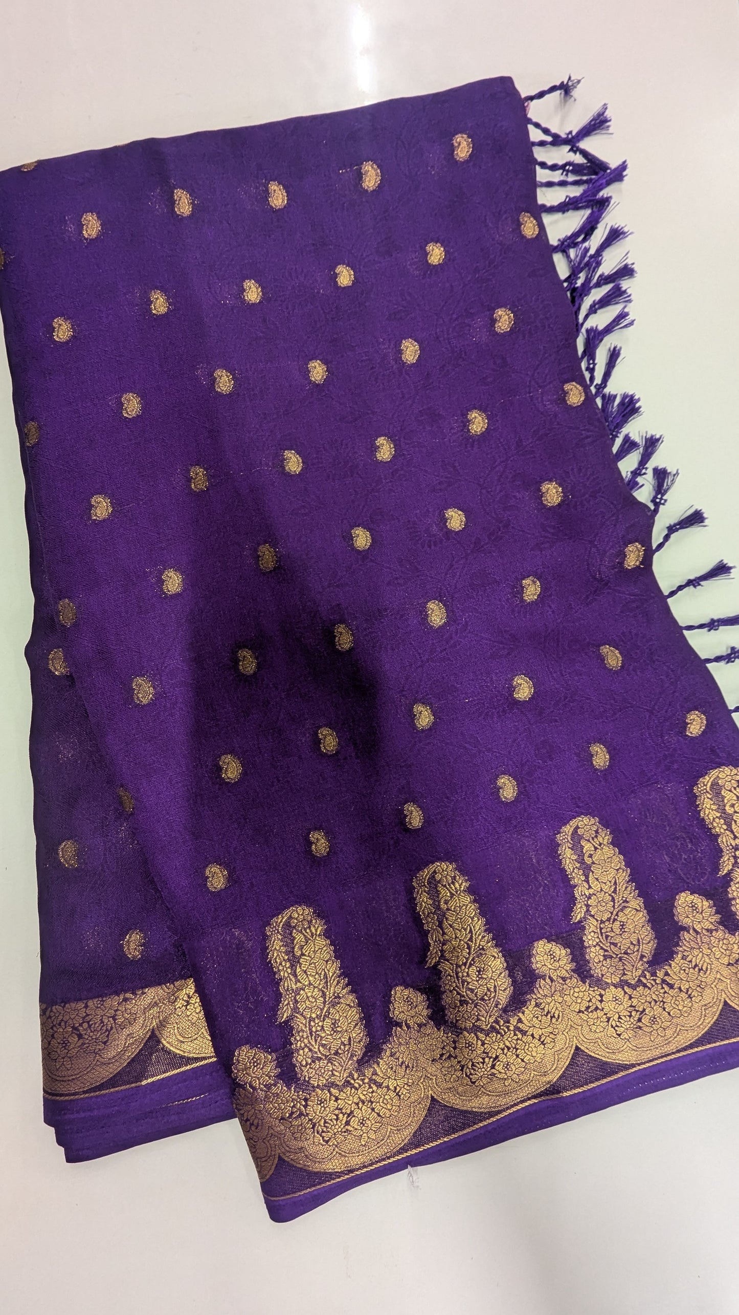 Purple Semi Banaras Georgette Saree with Contrast Blouse