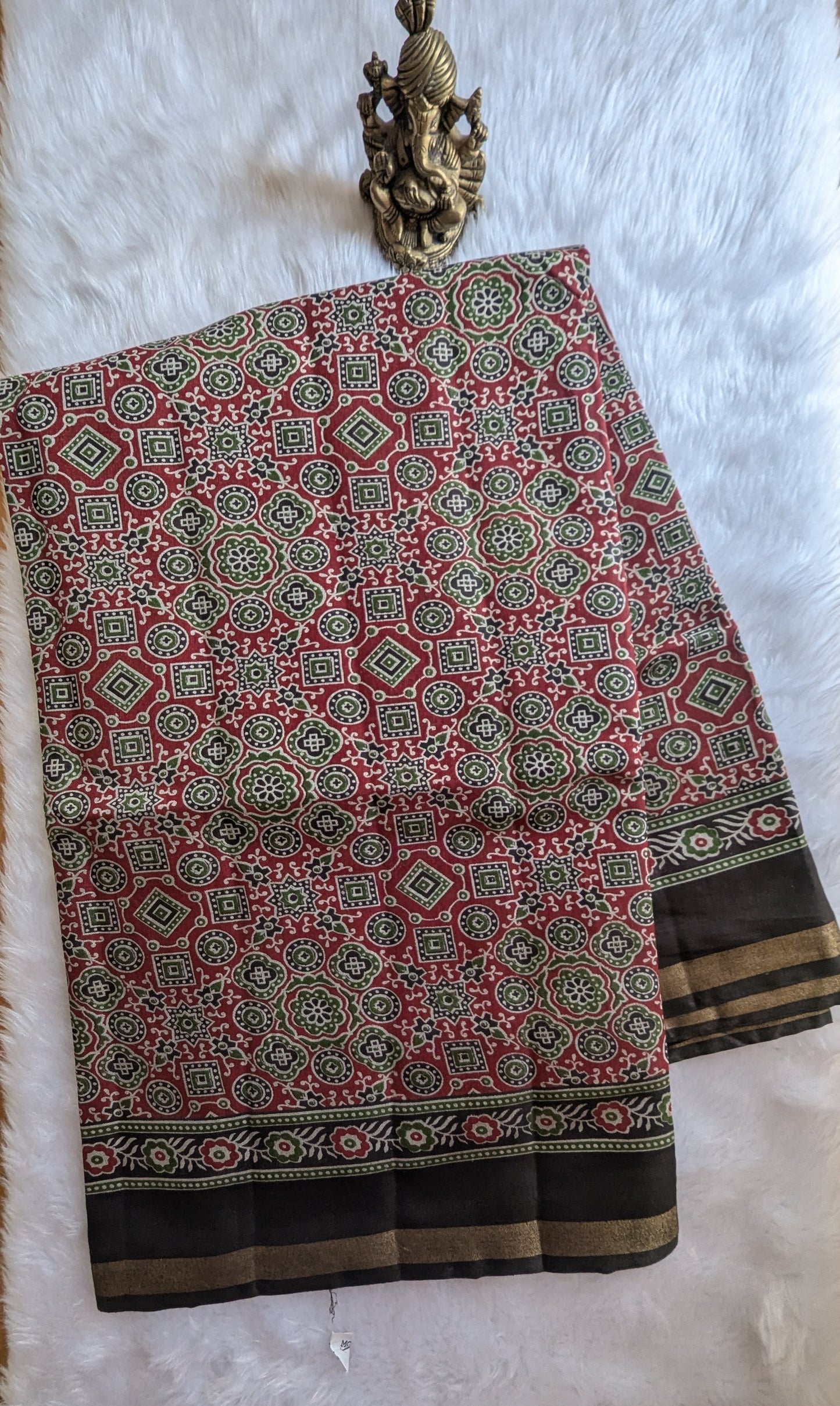 Maroon and Green Cotton Ikkat Saree