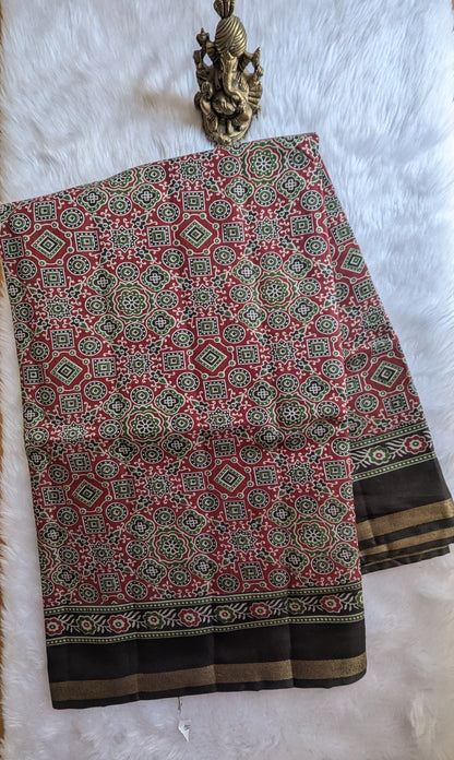 Maroon and Green Cotton Ikkat Saree
