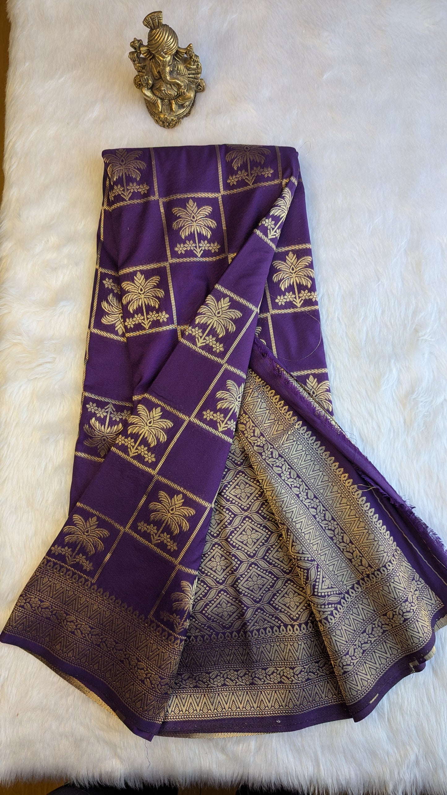 Purple Tree Checks Crepe Silk