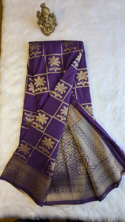 Purple Tree Checks Crepe Silk