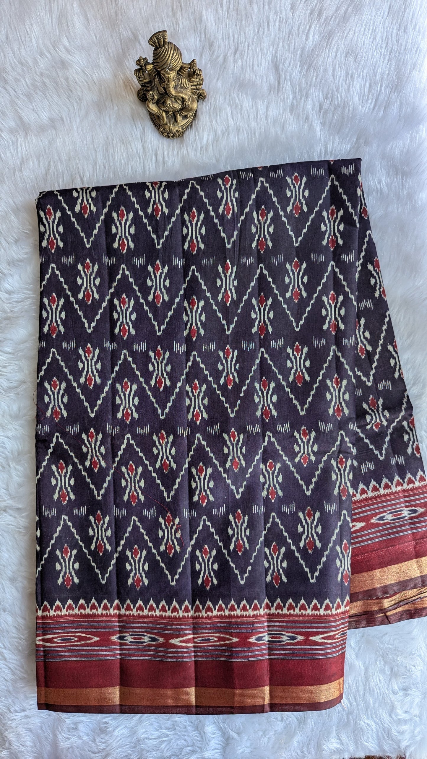 Purple and Maroon Border Cotton Ikkat Saree