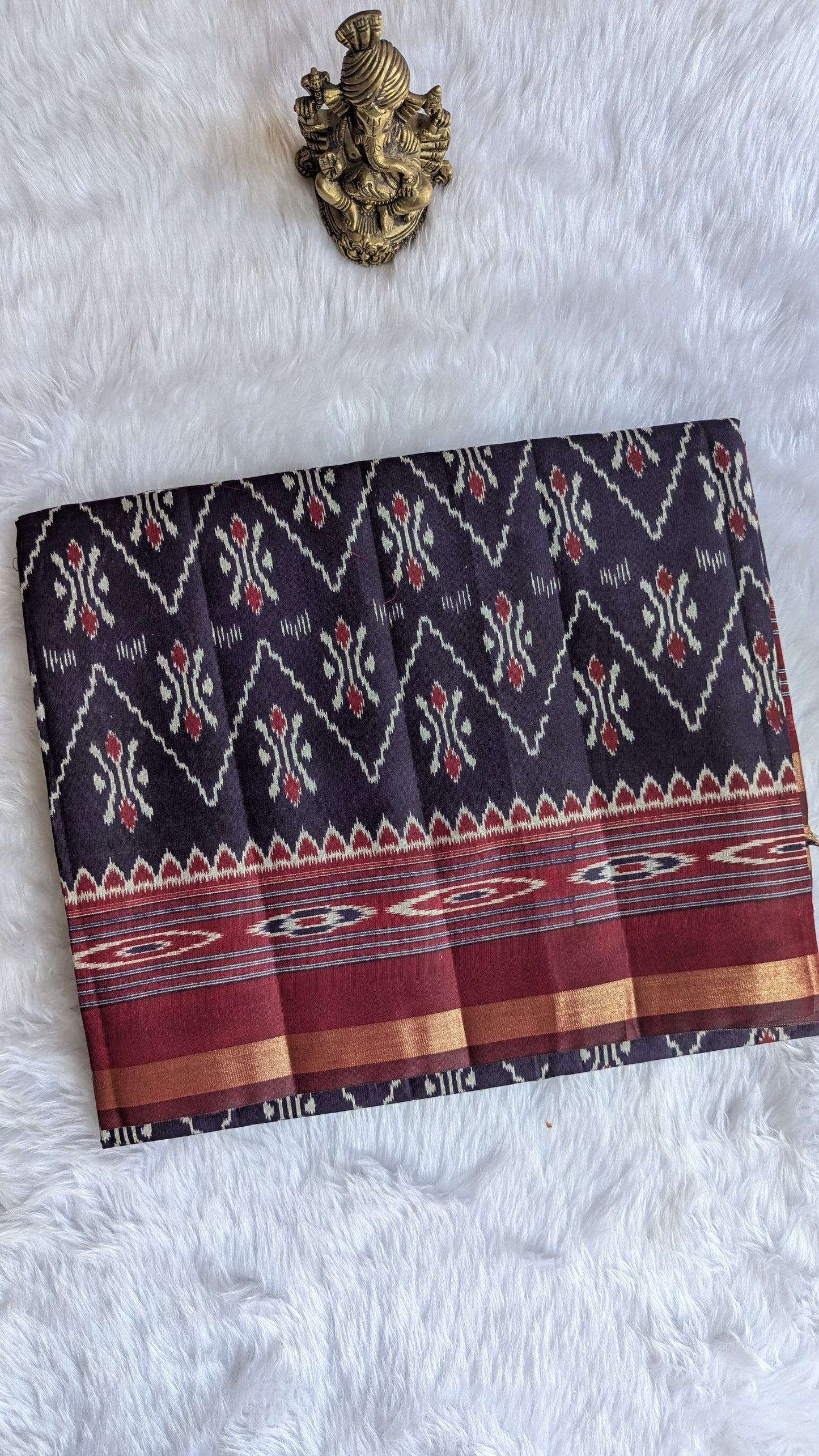 Purple and Maroon Border Cotton Ikkat Saree