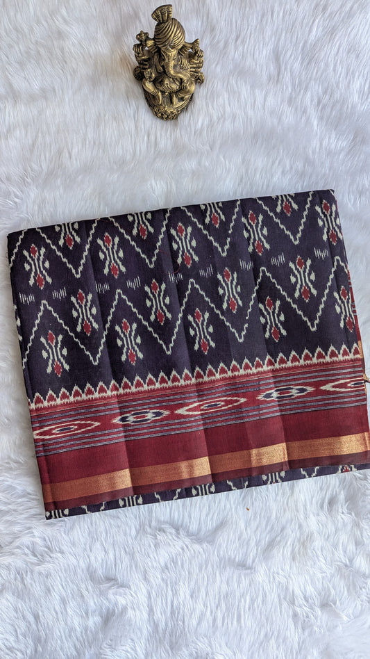 Purple and Maroon Border Cotton Ikkat Saree