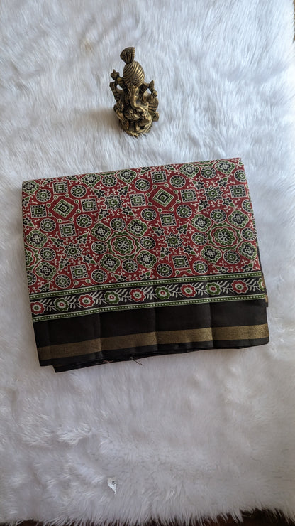 Maroon and Green Cotton Ikkat Saree